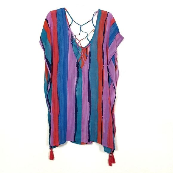 Cover Up Swim Kaftan Vertical Striped Coverup NEW - Picture 2 of 15